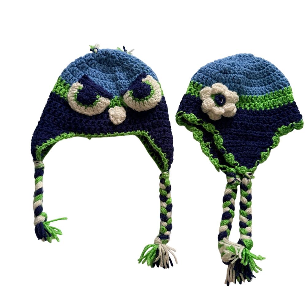 Handmade Crocheted Seahawks Beanie Bundle - Youth Size